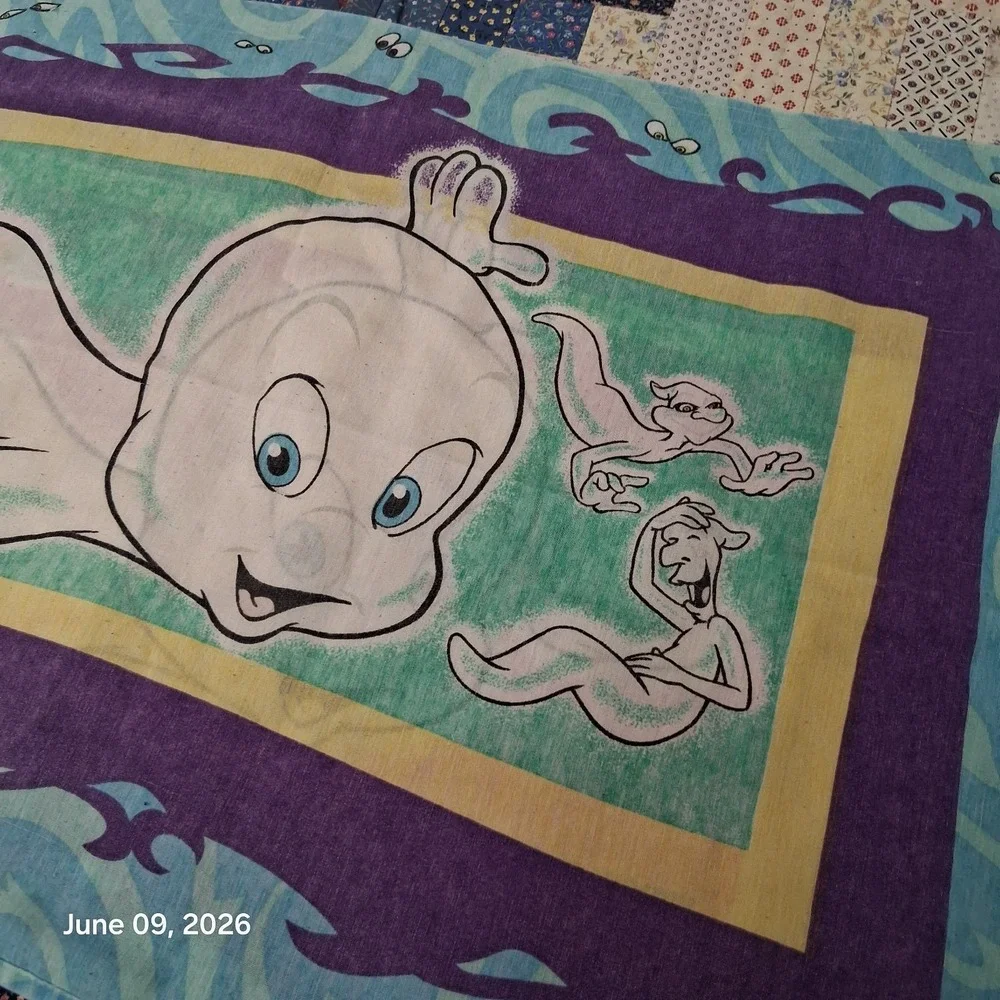 Vintage 1995 Casper‎ the Friendly Ghost Pillow Case Blue Double Sided 30 x 18